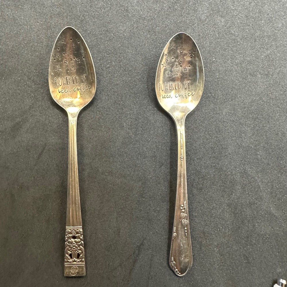 "Powered By Iced Coffee "Spoon Set‎ Engraved Novelty Coffee Lover Gift